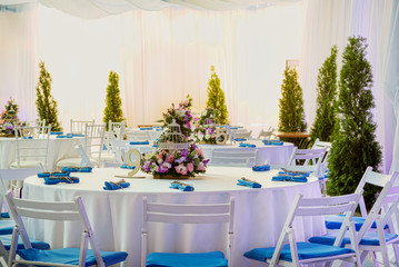 decorated event table in banquet hall