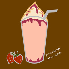 Strawberry milk shake cold frappe cartoon illustration