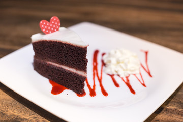 chocolate cheese cake on a wooden table 
