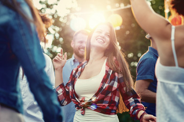 group of friends making a party, have fun together