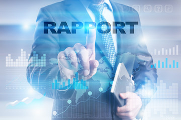 Businessman is pressing button on touch screen interface and selecting 