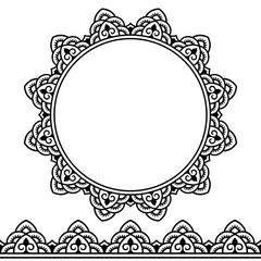 Vector henna seamless borders and circular pattern. Mehndi style.

