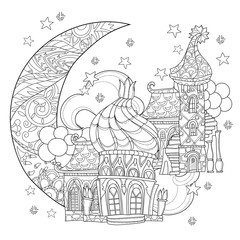 Vector cute christmas fairy tale town doodle.
