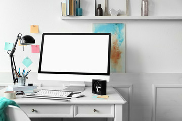 Fototapeta na wymiar Comfortable workplace with modern computer