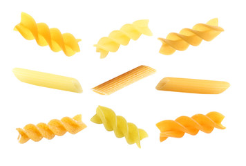 Collection of pasta isolated on white background