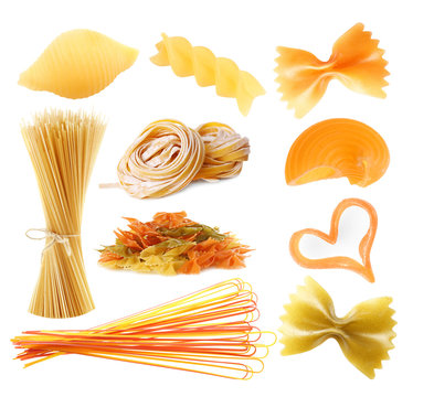 Collection of pasta isolated on white background