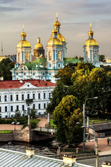 The view from the height of the Nikolsky Cathedral at sunset in