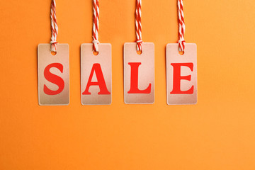 Sale labels on color background