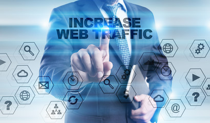 Businessman is pressing button on touch screen interface and selecting 