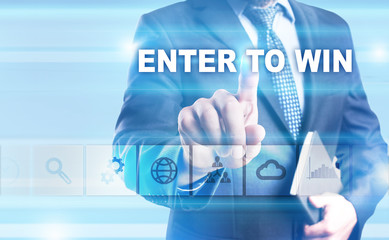 Businessman is pressing button on touch screen interface and selecting 