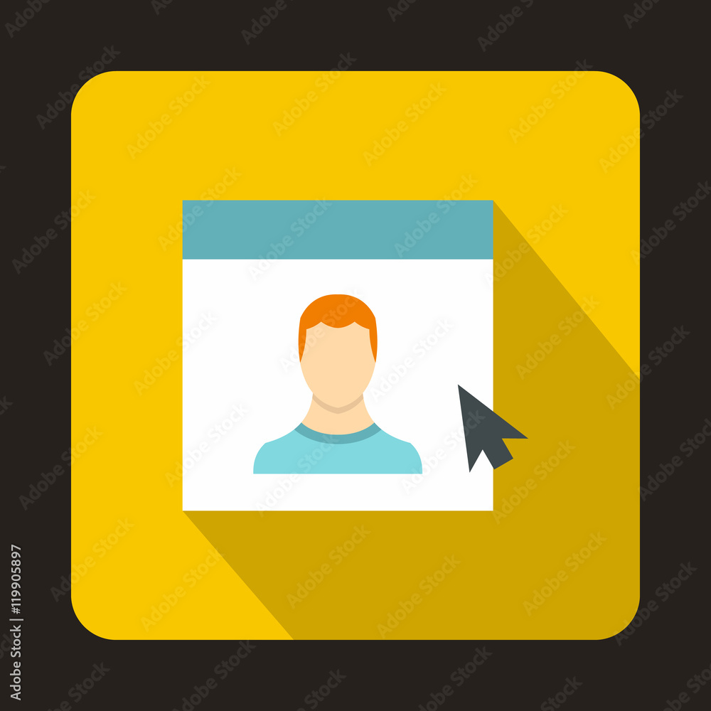 Poster mouse cursor pointing to a person on monitor icon in flat style on a yellow background vector illust