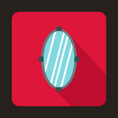 Oval mirror icon in flat style on a crimson background vector illustration
