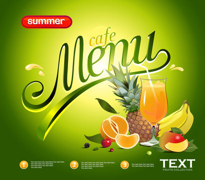 Vector fruit and juice. Picture menu for summer cafe