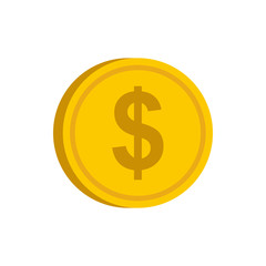 Gold coin with dollar sign icon in flat style on a white background vector illustration