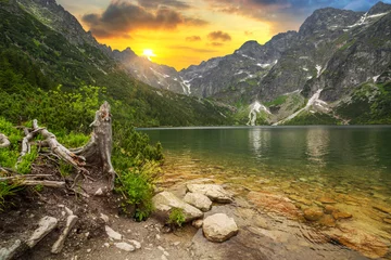 Acrylic prints Tatra Mountains Eye of the Sea lake in Tatra mountains at sunset, Poland