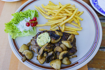 Delicious steak and French Fries