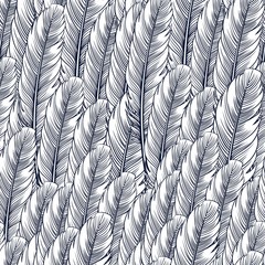Seamless pattern with hand-drawn feathers