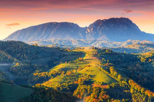 Fototapeta Stunning autumn landscape with colorful forest,Holbav,Transylvania,Romania,Europe