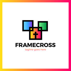 Obraz premium Frame Cross Church Logo. Christian Box Square Logotype.