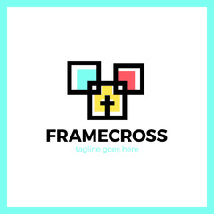 Fototapeta premium Frame Cross Church Logo. Christian Box Square Logotype.