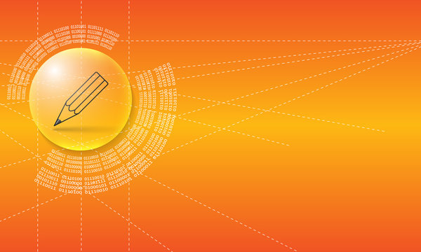 Vector abstract background with a circular binary code and penci