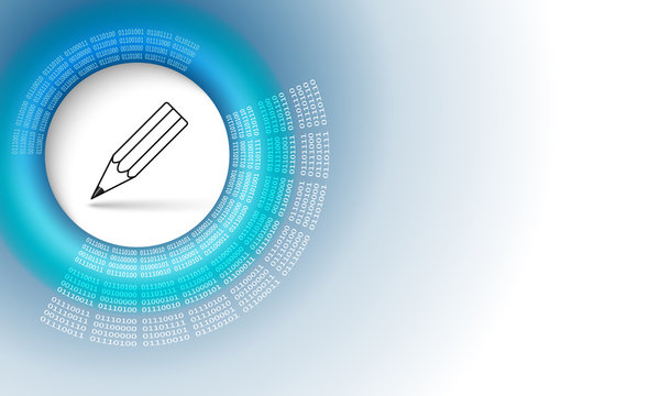 Vector abstract background with circular binary code and pencil