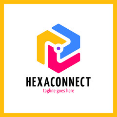 Hexagon connect line with dot in center. Three abstract part.