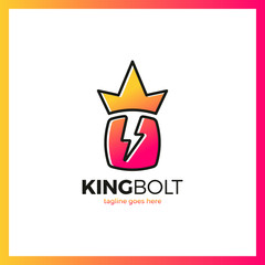 King Bolt Logo. Box Negative Space Volt Crow Flash Logotype