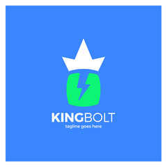 King Bolt Logo. Box Negative Space Volt Crow Flash Logotype