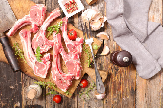 Raw Lamb Chop With Rosemary And Garlic