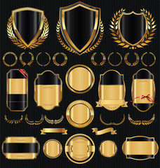 Golden sale shields laurel wreaths and badges collection 