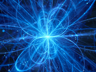 Blue glowing chaotic curves in space