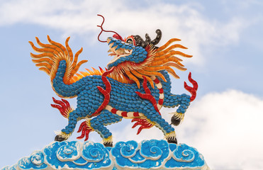 Chinese style roof decoration on blue sky background