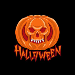 Halloween pumpkins human skull sign color vector illustration