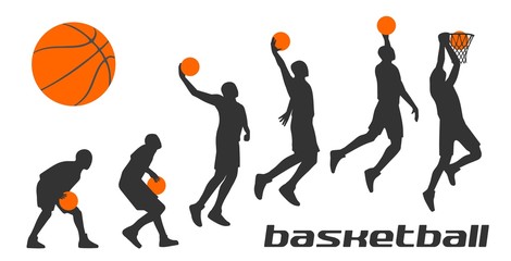Fototapeta premium Set different poses basketball players in silhouettes.