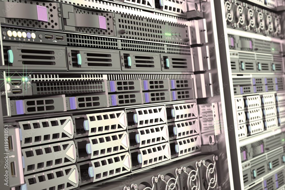 Poster network, internet and cloud data storage technology concept, closeup view of telecommunication equip