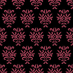 Black and pink damask stylized seamless pattern, vector