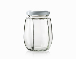 Glass. Empty glass jar over white background