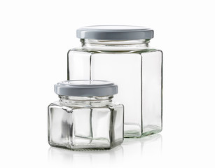 Glass. Empty glass jar over white background