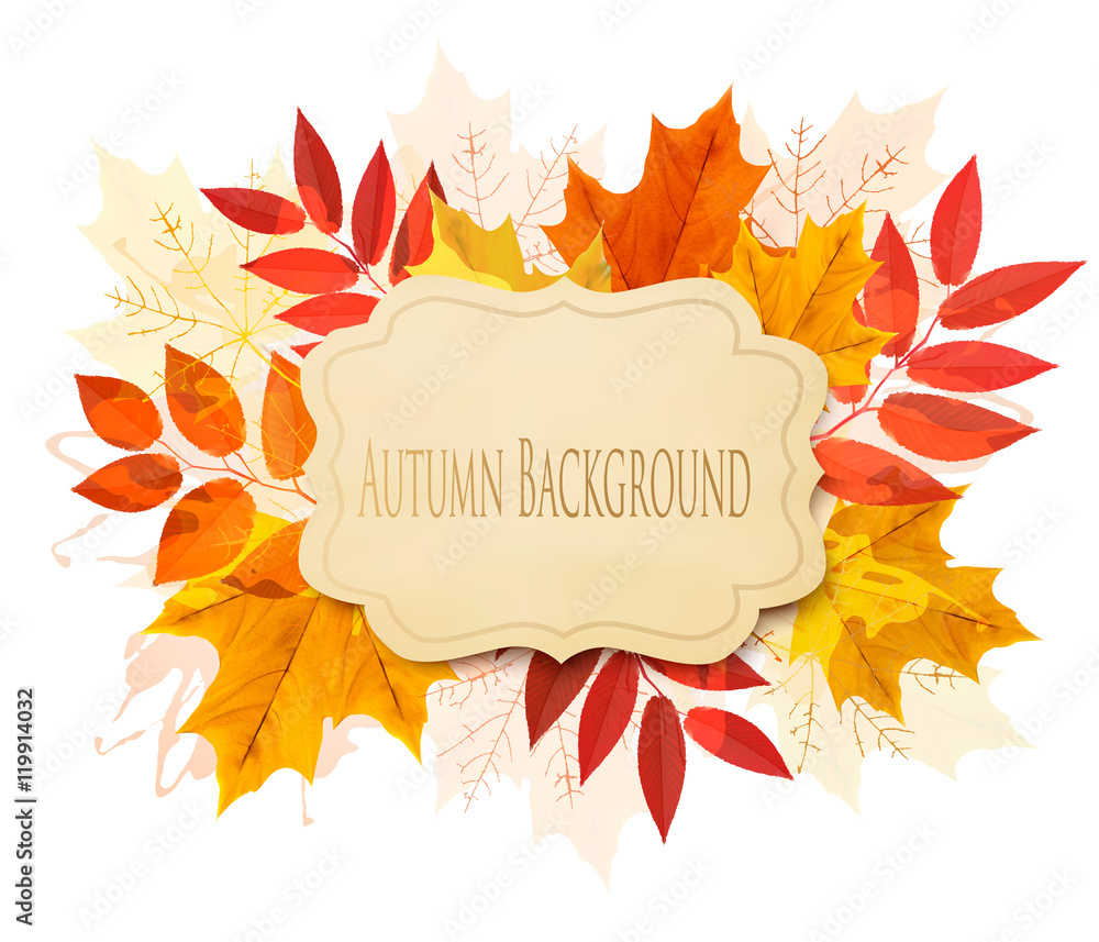 Poster autumn background with leaves. vector.