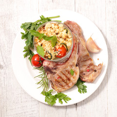 grilled lamb chop and vegetable crumble