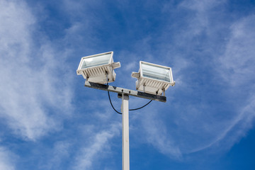 Spotlights for illumination with a beautiful blue sky. The activities And sports at night.