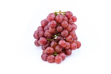 Bunch of red grapes , fresh with water drops. Isolated on white