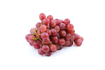 Bunch of red grapes , fresh with water drops. Isolated on white