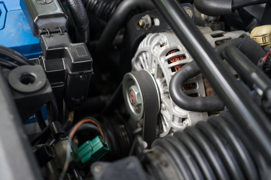 inside the hood of a Rotary engine japanese sport car