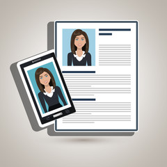 woman smartphone find person cv vector illustration graphic