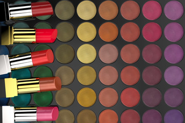 Naklejka premium lipsticks on eye shadow palette