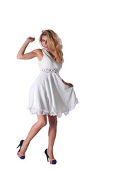 beautiful young happy women in white dress