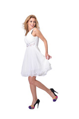 Naklejka premium beautiful young happy women in white dress