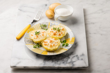 muffin with potatoes and mozzarella